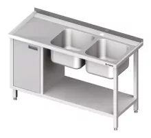 Table with two sinks right, with cabinet and shelf 1400x600x850 mm