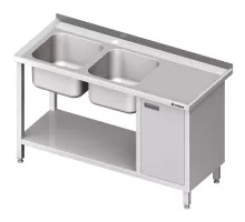 Table with two sinks left, with cabinet and shelf 1400x600x850 mm