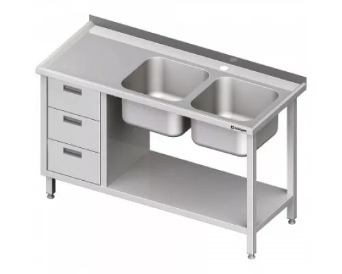 table with two sinks right, with block of three drawers and shelf 1900x700x850 mm Table with two sinks right, with block of three drawers and shelf 1900x700x850 mm, Stalgast, 981097190