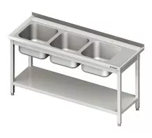 Galds ar trim izlietnēm atstāts, ar plauktu 1900x600x850 mm metināts, Stalgast, 981146190S