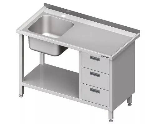 одинарный стол под мойку (L) с тумбой, тремя ящиками и нижней полкой 1100x700x850 мм Одинарный стол под мойку (l) с тумбой, тремя ящиками и нижней полкой 1100x700x850 мм, Stalgast, 982377110