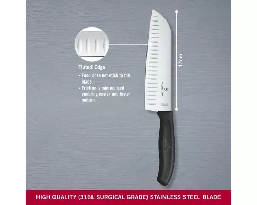 Swiss classic, нож сантоку, рифленая кромка, 17 см, черный, блистер, Victorinox, 6.8523.17B Victorinox 6.8523.17B Купить Swiss classic, нож сантоку, рифленая кромка, 17 см, черный, блистер, Victorinox, 6.8523.17B