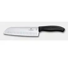 Swiss classic, нож сантоку, рифленая кромка, 17 см, черный, блистер, Victorinox, 6.8523.17B