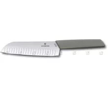Swiss modern, santoku knife, fluted edge, 17 cm, olive, blister, Victorinox, 6.9056.17K6B